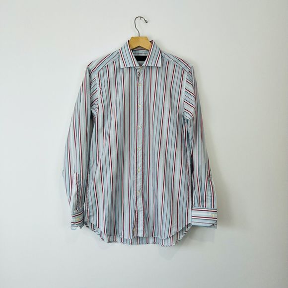 Other - Etro Shirt M UK Blue Red Striped Cotton Tailored Long Sleeve Logo Classic